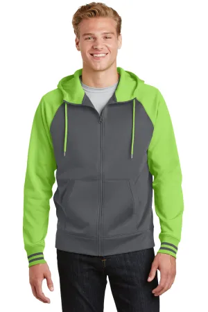 Sport-Tek Mens Sport-Wick Moisture Wicking Fleece Hooded Sweatshirt Hoodie w/ Pouch Pocket - Dark Smoke Grey/Lime Shock Green - Closeout Clothing Sport-Tek