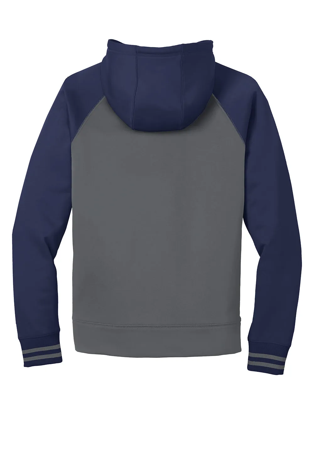 Sport-Tek Mens Sport-Wick Moisture Wicking Fleece Hooded Sweatshirt Hoodie w/ Pouch Pocket - Dark Smoke Grey/Navy Blue