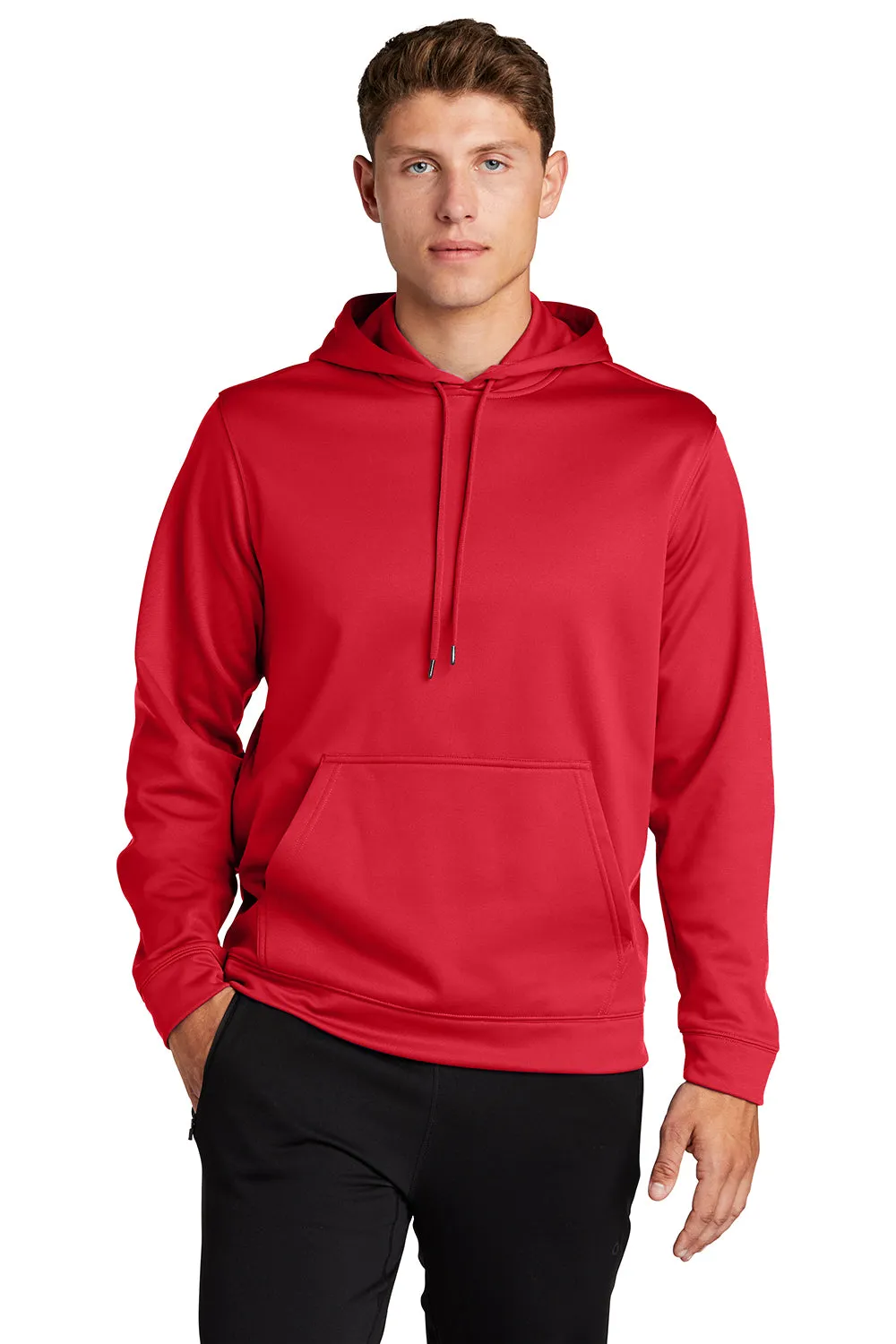Sport-Tek Mens Sport-Wick Moisture Wicking Fleece Hooded Sweatshirt Hoodie w/ Pouch Pocket - Deep Red