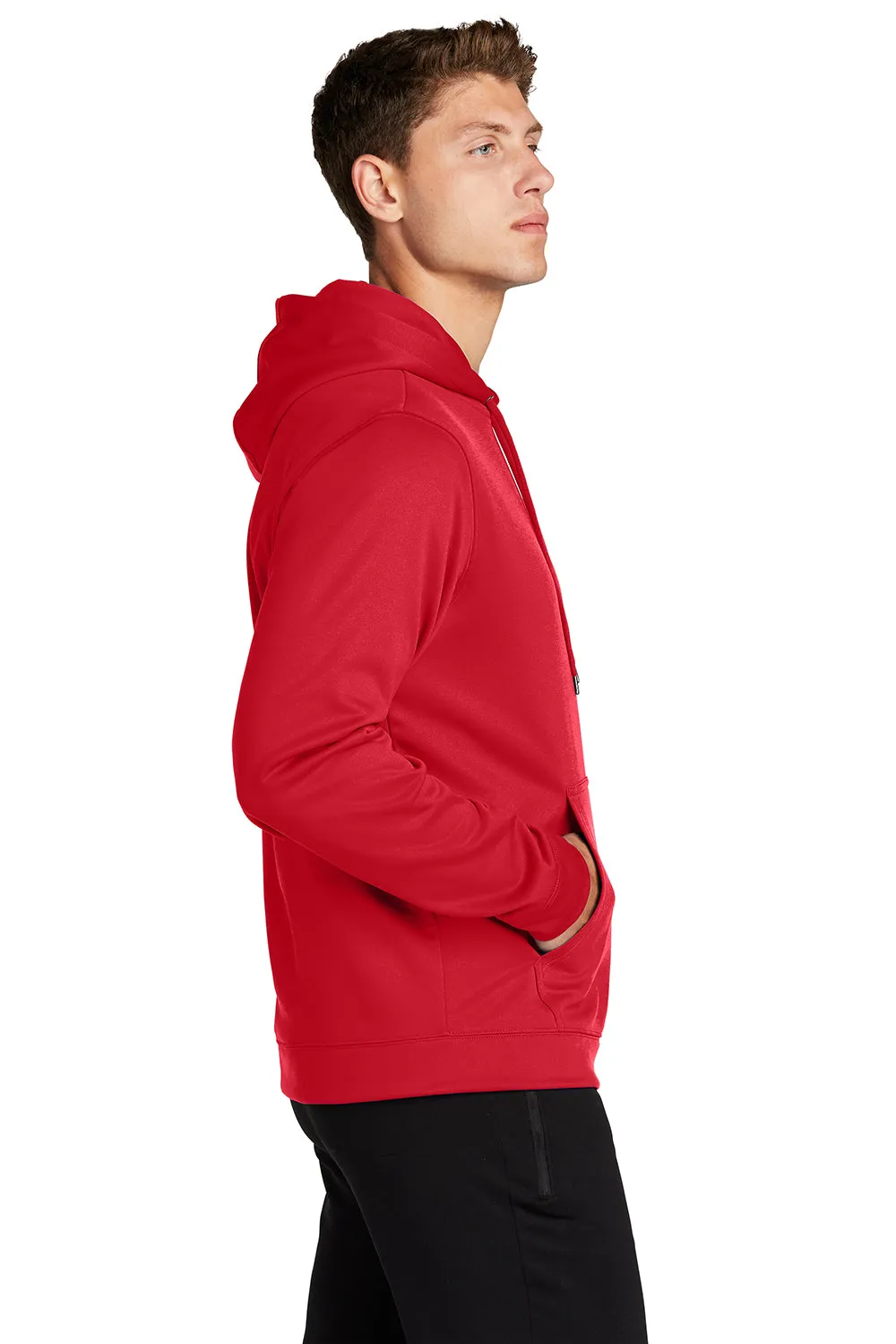 Sport-Tek Mens Sport-Wick Moisture Wicking Fleece Hooded Sweatshirt Hoodie w/ Pouch Pocket - Deep Red
