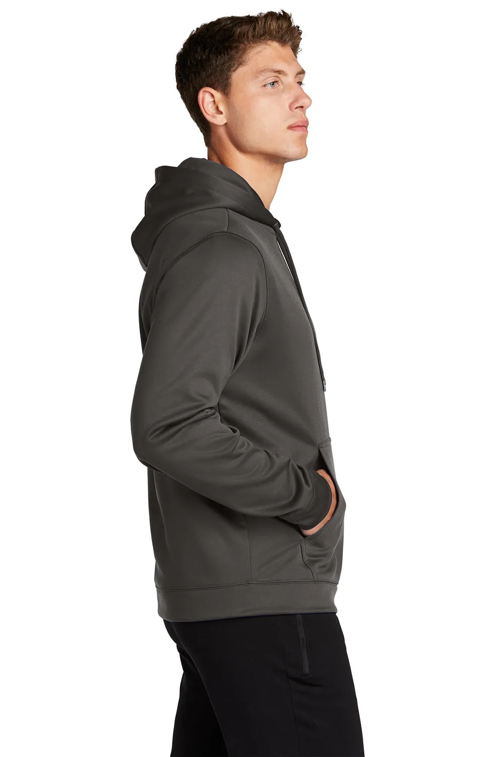 Sport-Tek Mens Sport-Wick Moisture Wicking Fleece Hooded Sweatshirt Hoodie w/ Pouch Pocket - Iron Grey