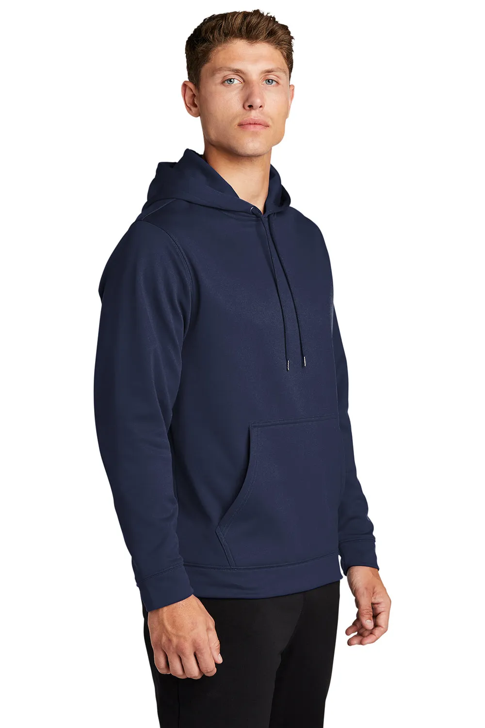 Sport-Tek Mens Sport-Wick Moisture Wicking Fleece Hooded Sweatshirt Hoodie w/ Pouch Pocket - Navy Blue