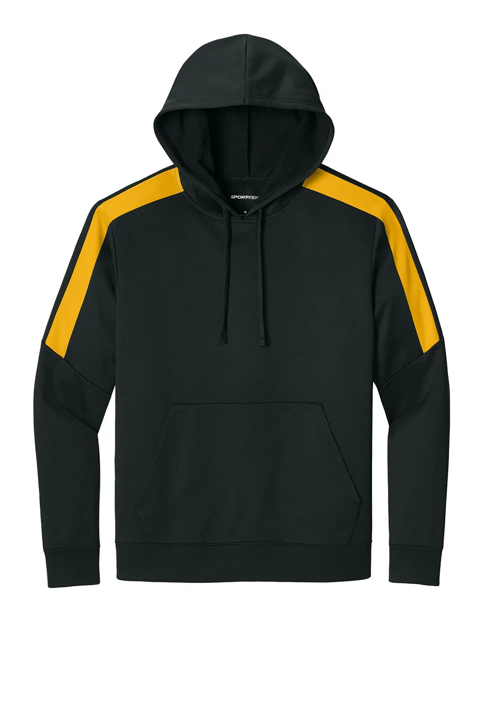 Sport-Tek Mens Sport-Wick Moisture Wicking United Fleece Hooded Sweatshirt Hoodie w/ Pouch Pocket - Black/Gold