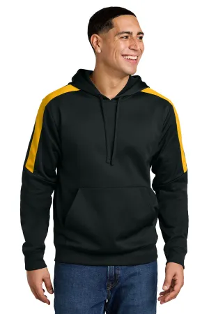 Sport-Tek Mens Sport-Wick Moisture Wicking United Fleece Hooded Sweatshirt Hoodie w/ Pouch Pocket - Black/Gold