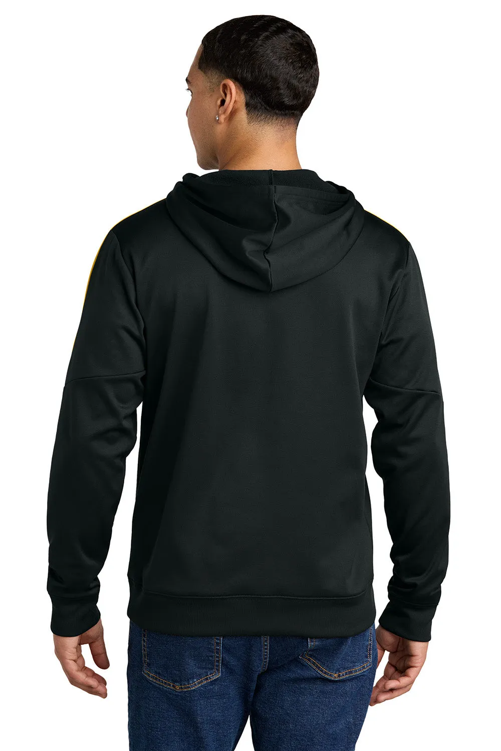 Sport-Tek Mens Sport-Wick Moisture Wicking United Fleece Hooded Sweatshirt Hoodie w/ Pouch Pocket - Black/Gold