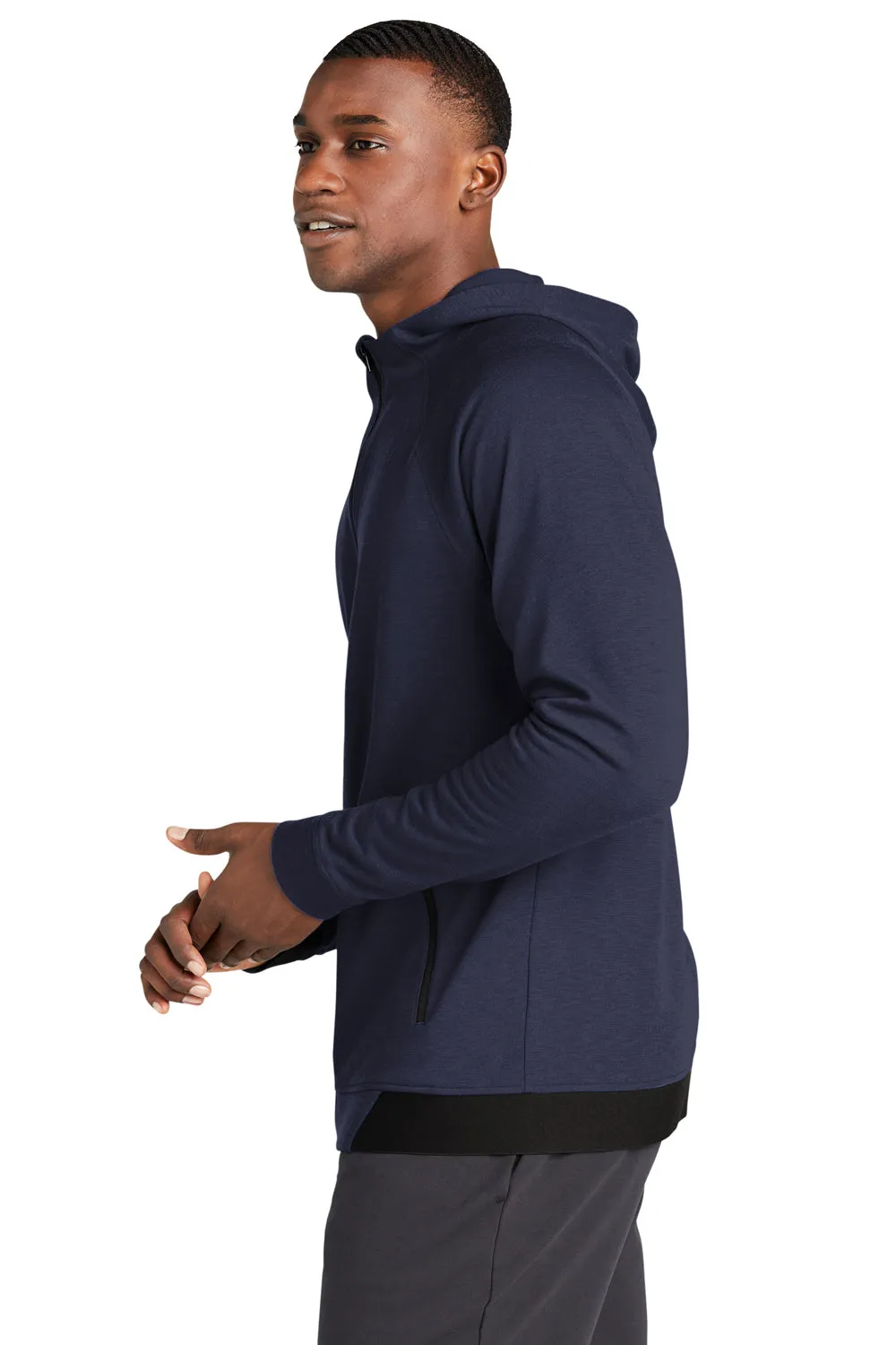 Sport-Tek Mens Strive PosiCharge Full Zip Hooded Sweatshirt Hoodie w/ Pockets - True Navy Blue