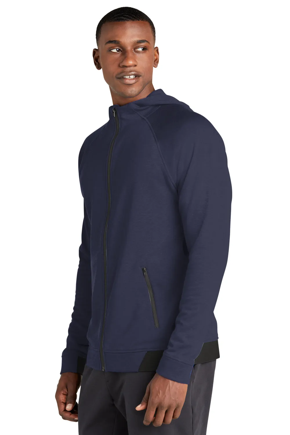 Sport-Tek Mens Strive PosiCharge Full Zip Hooded Sweatshirt Hoodie w/ Pockets - True Navy Blue