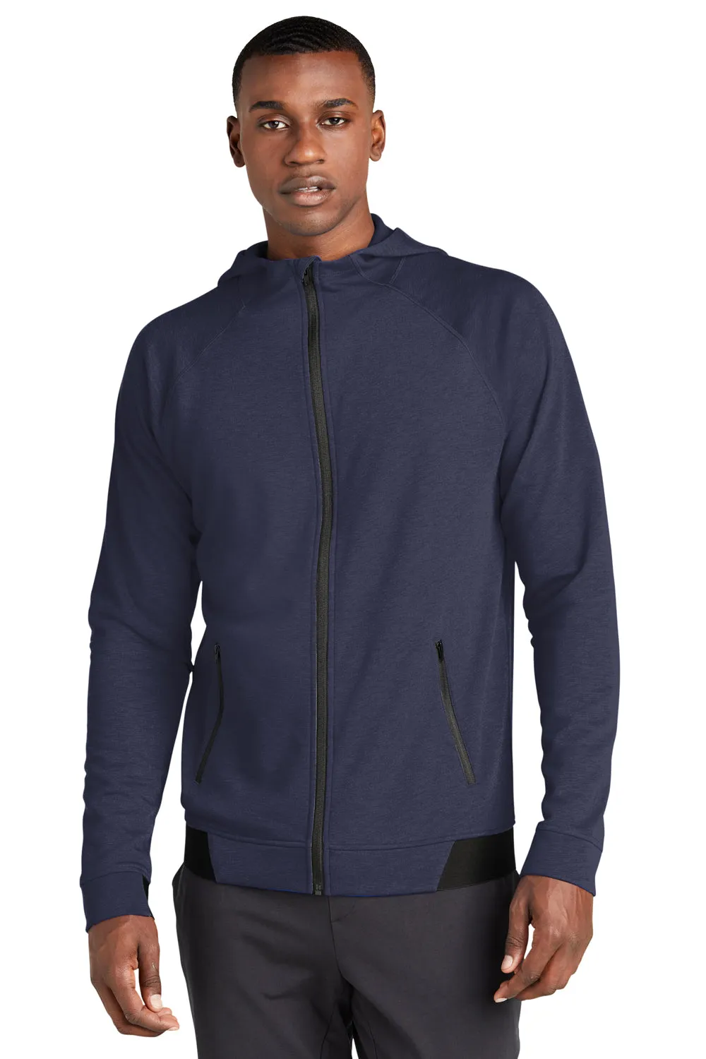Sport-Tek Mens Strive PosiCharge Full Zip Hooded Sweatshirt Hoodie w/ Pockets - True Navy Blue