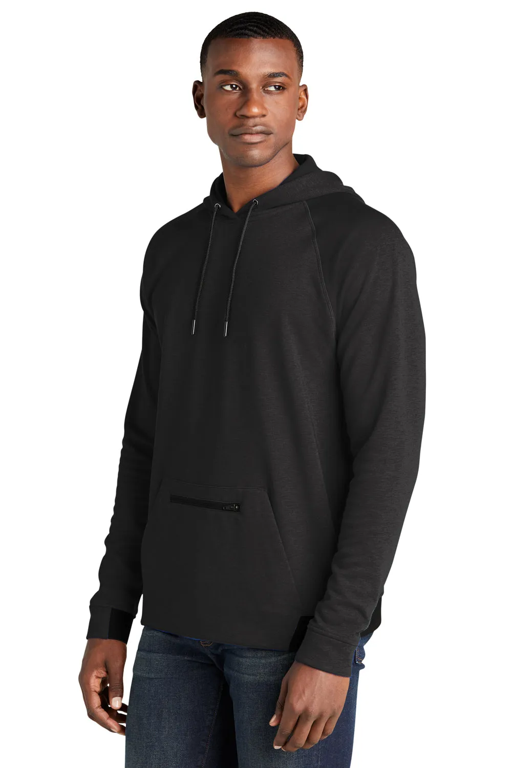 Sport-Tek Mens Strive PosiCharge Hooded Sweatshirt Hoodie w/ Pouch Pocket - Black