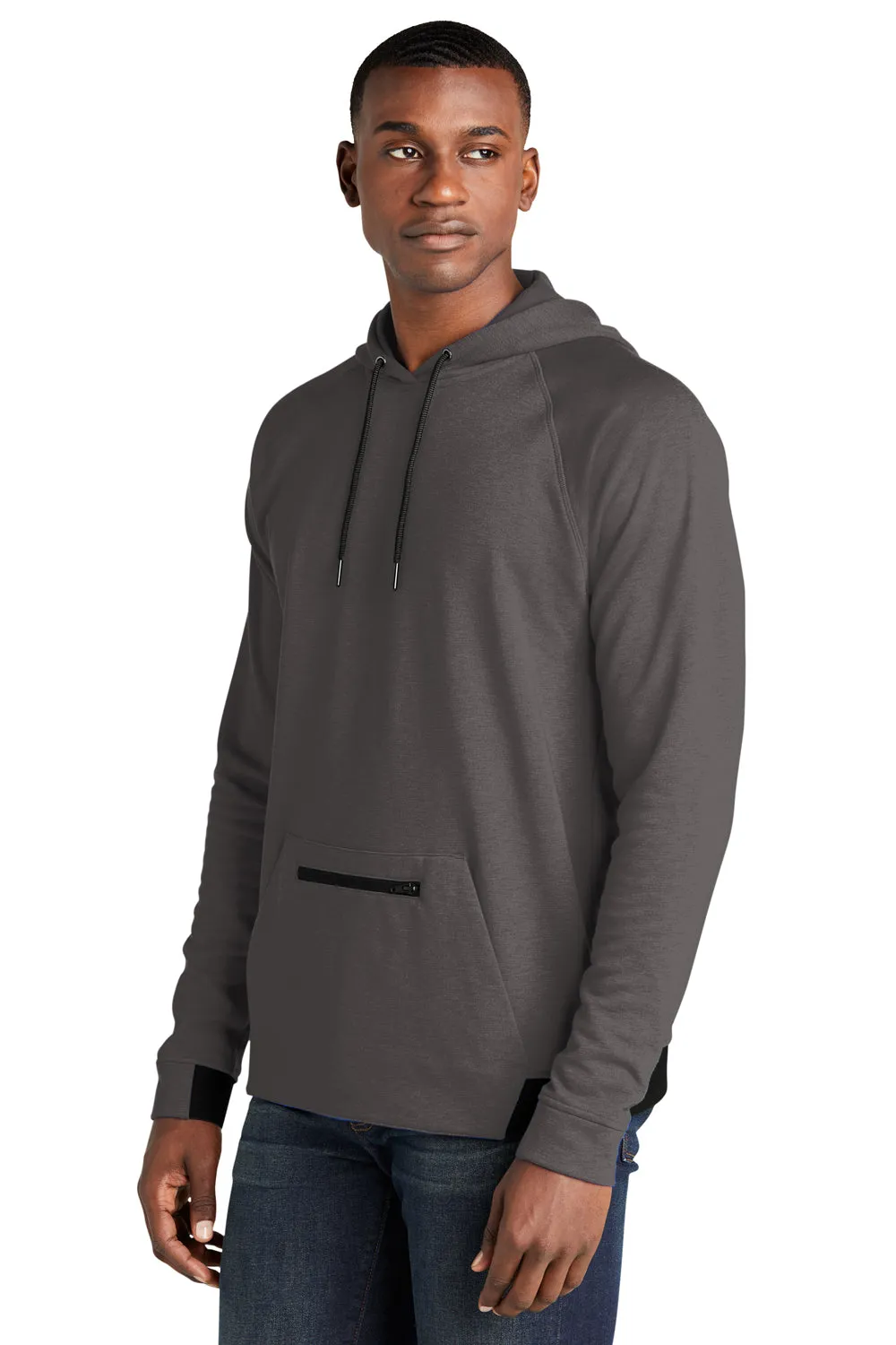 Sport-Tek Mens Strive PosiCharge Hooded Sweatshirt Hoodie w/ Pouch Pocket - Graphite Grey