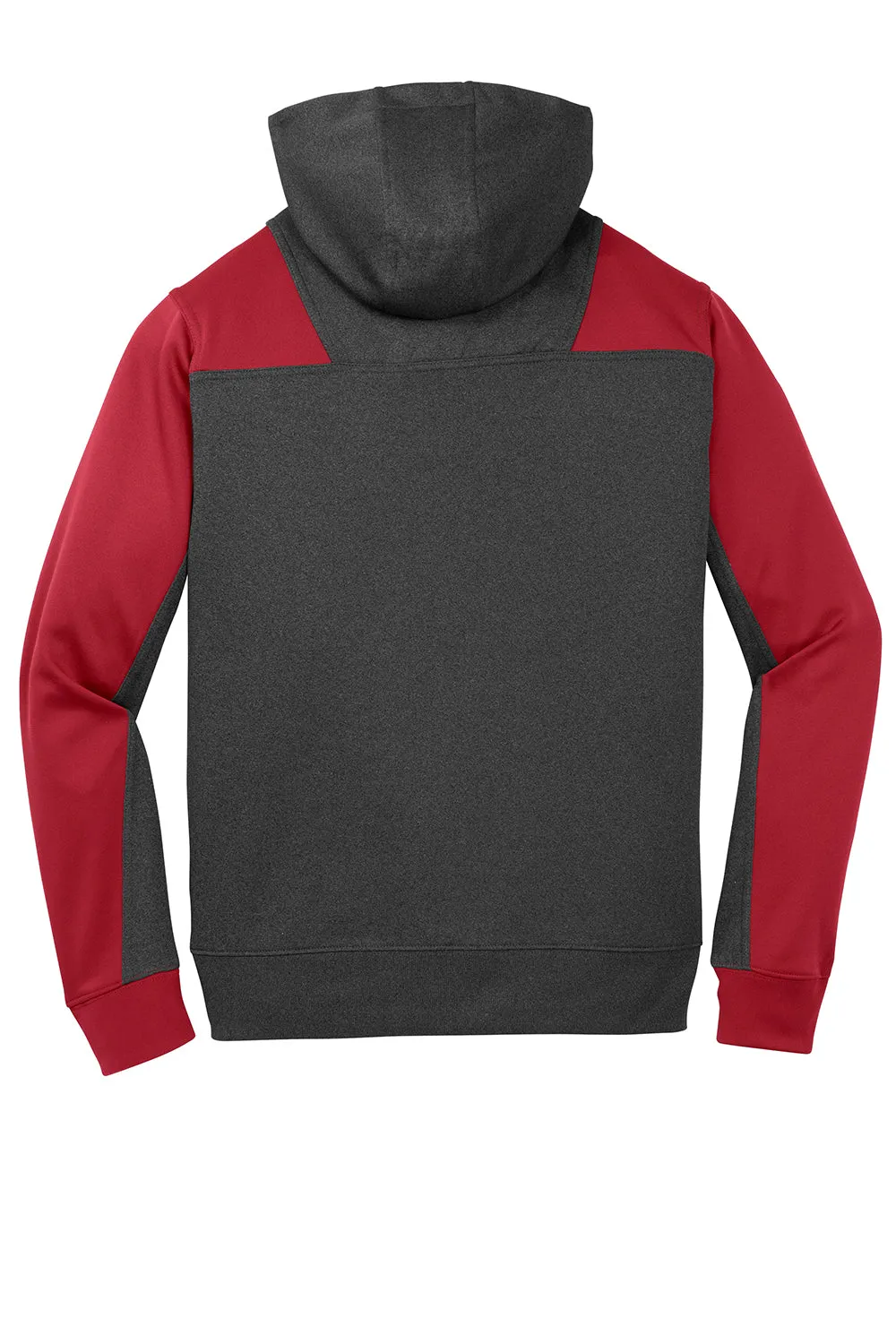 Sport-Tek Mens Tech Moisture Wicking Fleece 1/4 Zip Hooded Sweatshirt Hoodie w/ Patch Pocket - Heather Graphite Grey/True Red Clothing Sport-Tek