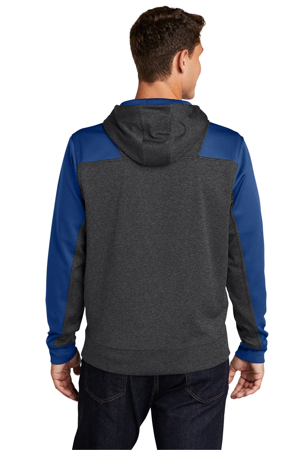 Sport-Tek Mens Tech Moisture Wicking Fleece 1/4 Zip Hooded Sweatshirt Hoodie w/ Patch Pocket - Heather Graphite Grey/True Royal Blue Clothing Sport-Tek