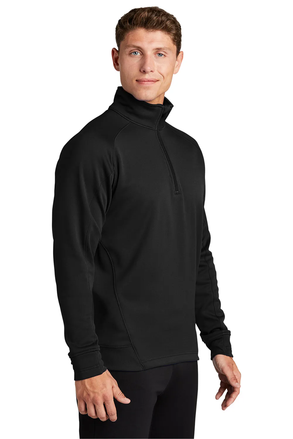 Sport-Tek Mens Tech Moisture Wicking Fleece 1/4 Zip Sweatshirt w/ Pocket - Black