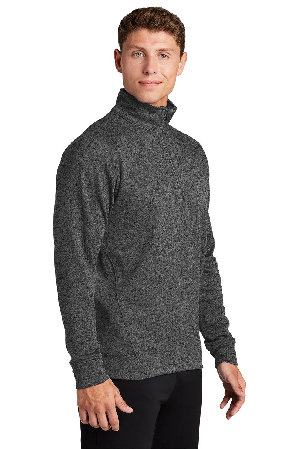 Sport-Tek Mens Tech Moisture Wicking Fleece 1/4 Zip Sweatshirt w/ Pocket - Heather Graphite Grey Clothing Sport-Tek