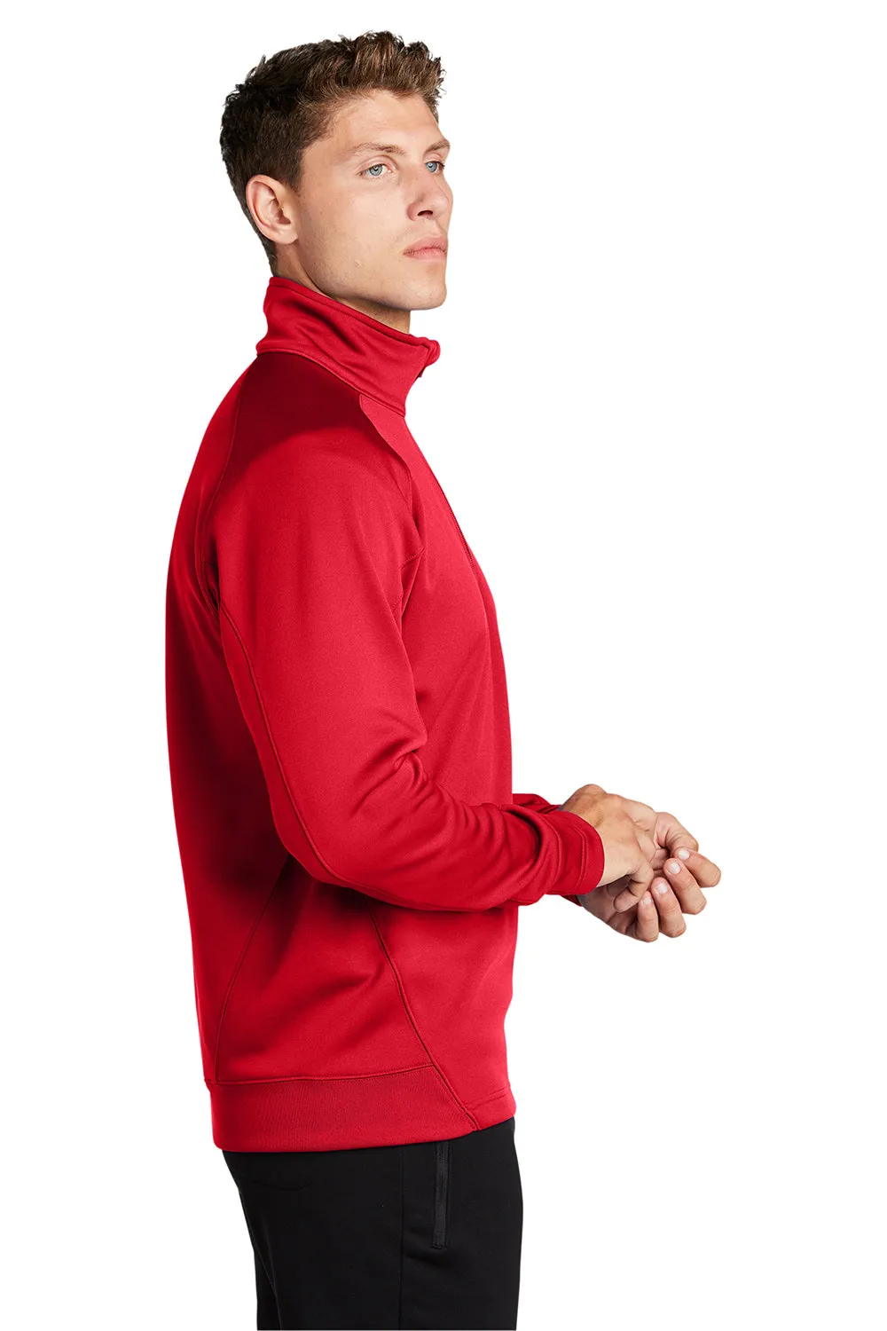 Sport-Tek Mens Tech Moisture Wicking Fleece 1/4 Zip Sweatshirt w/ Pocket - True Red