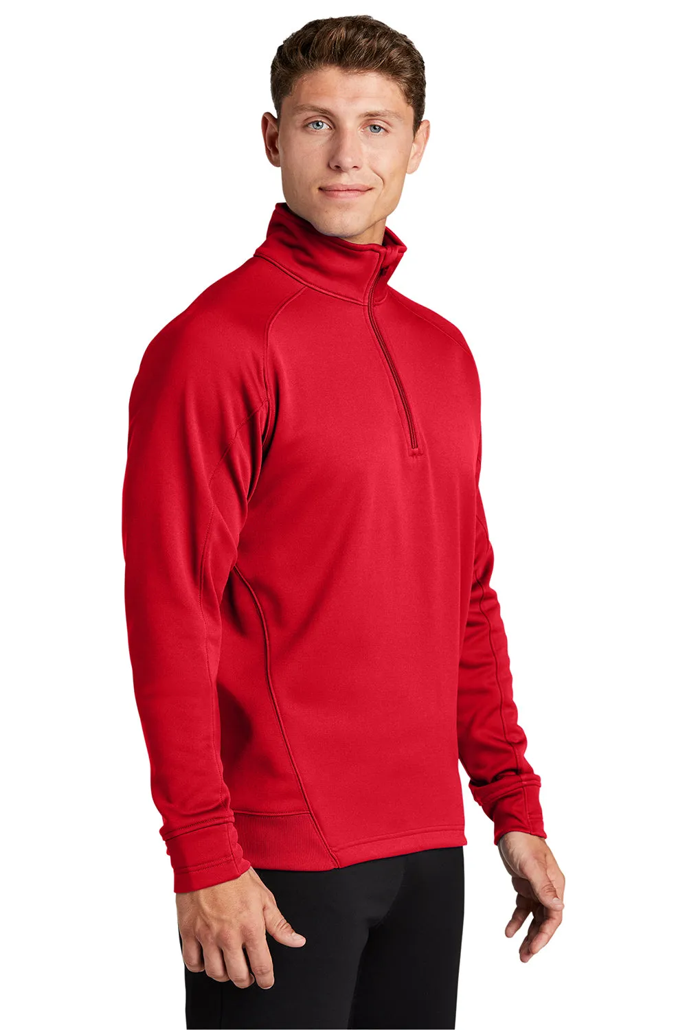 Sport-Tek Mens Tech Moisture Wicking Fleece 1/4 Zip Sweatshirt w/ Pocket - True Red