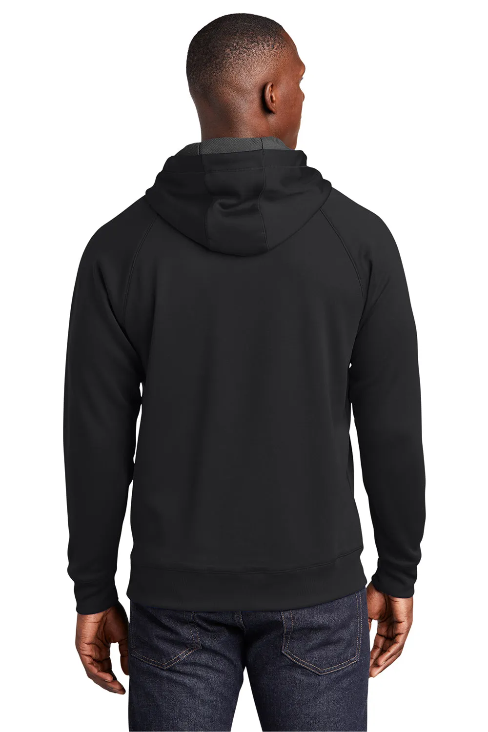 Sport-Tek Mens Tech Moisture Wicking Fleece Hooded Sweatshirt Hoodie w/ Pouch Pocket - Black Clothing Sport-Tek