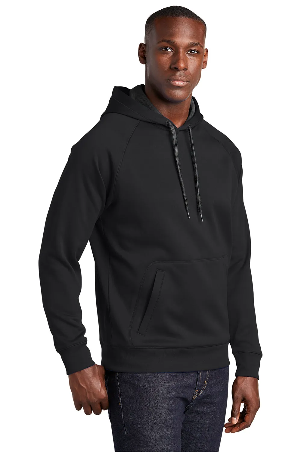 Sport-Tek Mens Tech Moisture Wicking Fleece Hooded Sweatshirt Hoodie w/ Pouch Pocket - Black Clothing Sport-Tek