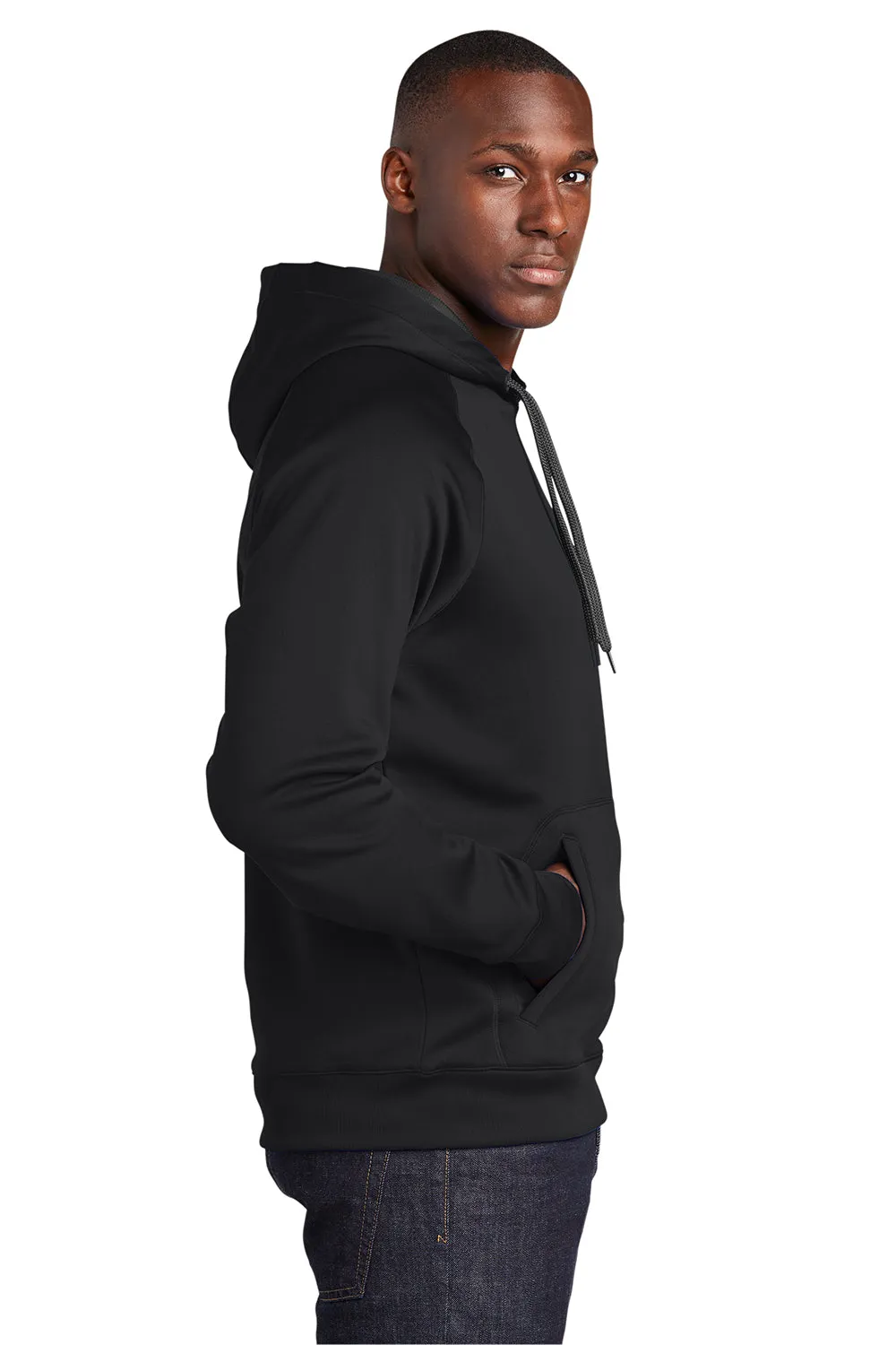 Sport-Tek Mens Tech Moisture Wicking Fleece Hooded Sweatshirt Hoodie w/ Pouch Pocket - Black Clothing Sport-Tek