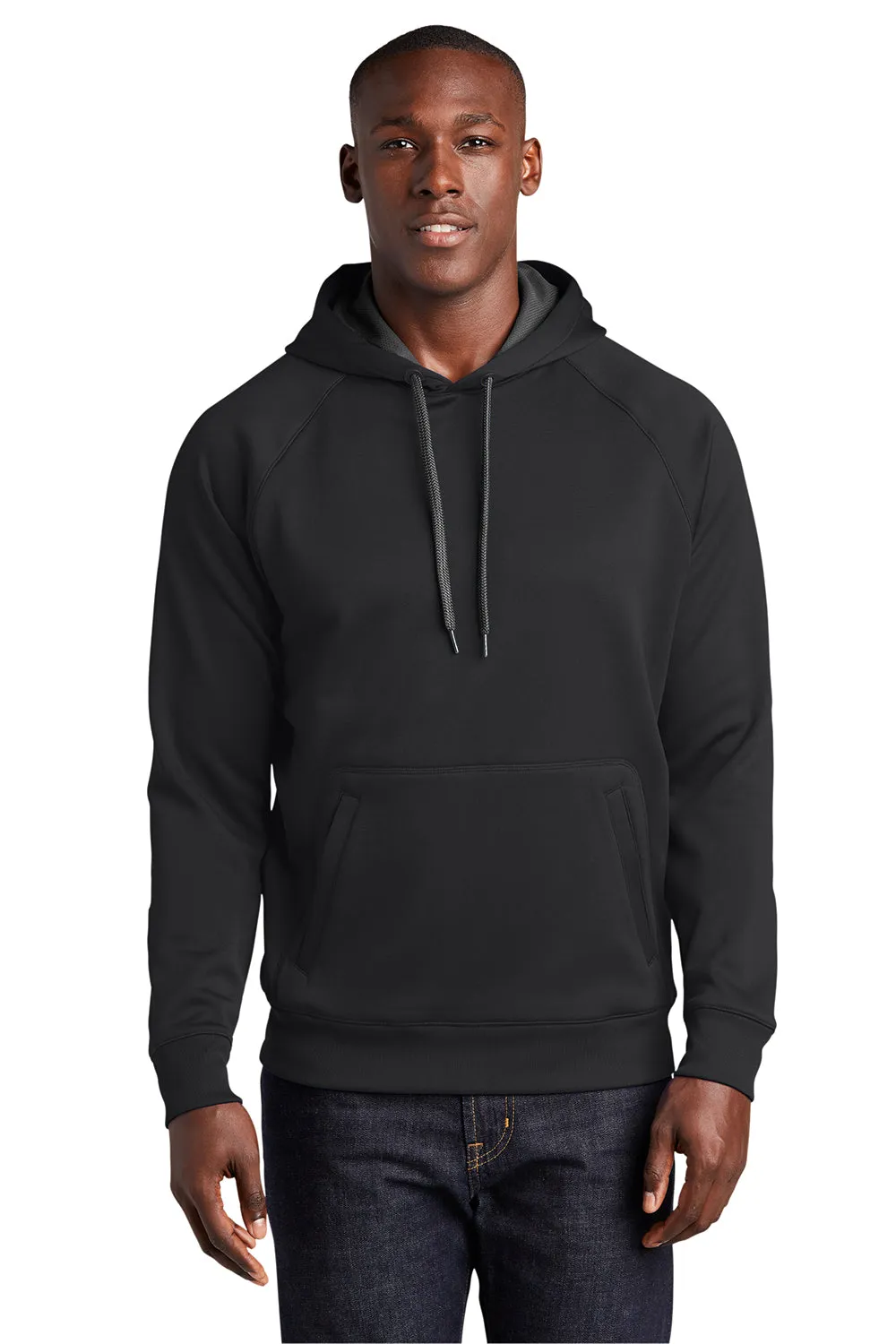 Sport-Tek Mens Tech Moisture Wicking Fleece Hooded Sweatshirt Hoodie w/ Pouch Pocket - Black Clothing Sport-Tek