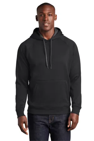 Sport-Tek Mens Tech Moisture Wicking Fleece Hooded Sweatshirt Hoodie w/ Pouch Pocket - Black Clothing Sport-Tek