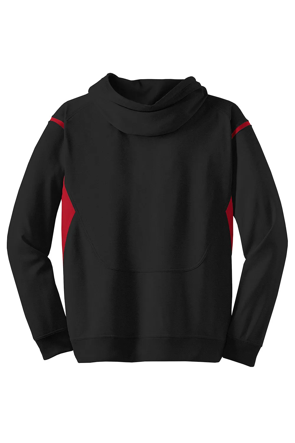 Sport-Tek Mens Tech Moisture Wicking Fleece Hooded Sweatshirt Hoodie w/ Pouch Pocket - Black/True Red