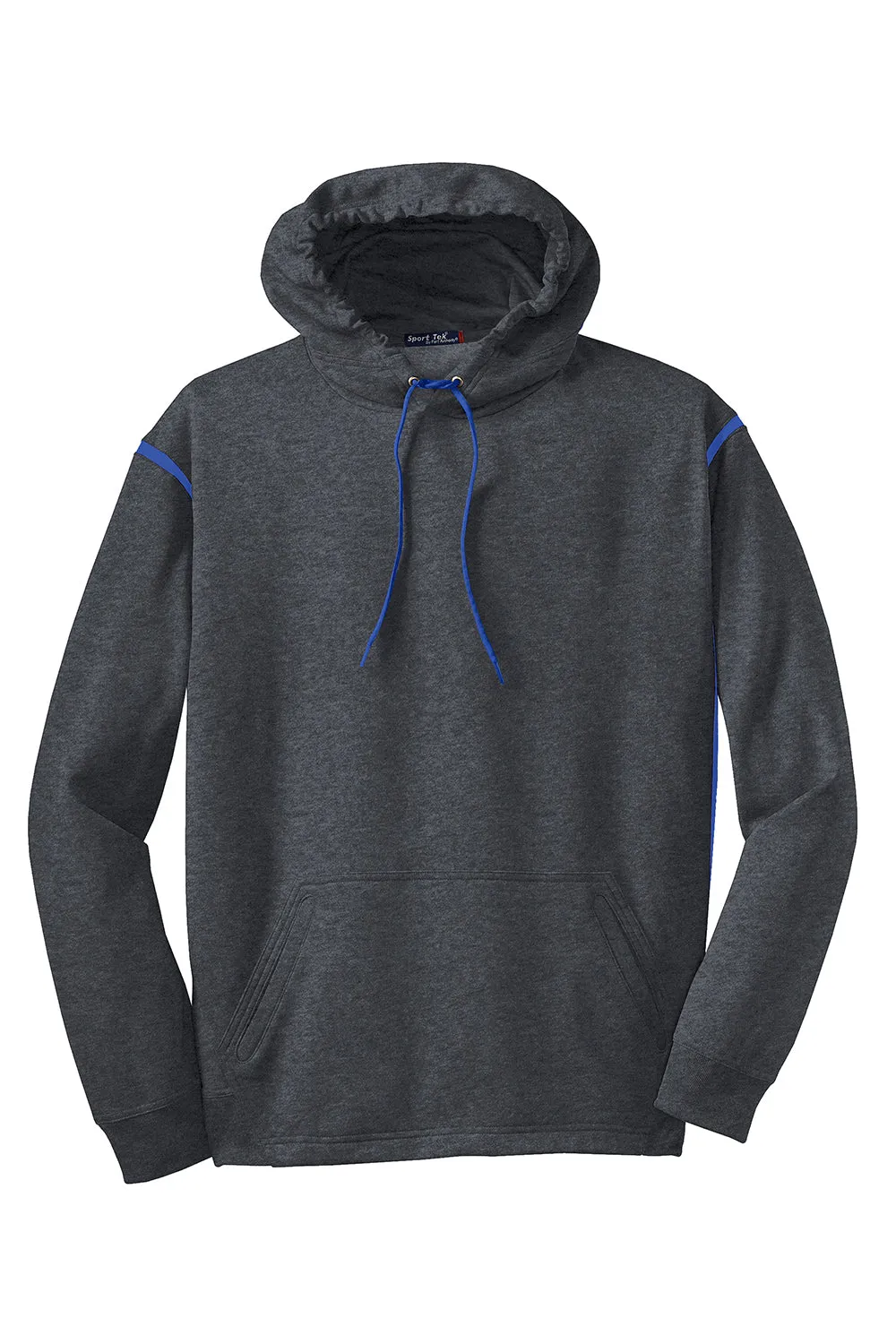 Sport-Tek Mens Tech Moisture Wicking Fleece Hooded Sweatshirt Hoodie w/ Pouch Pocket - Heather Graphite Grey/True Royal Blue