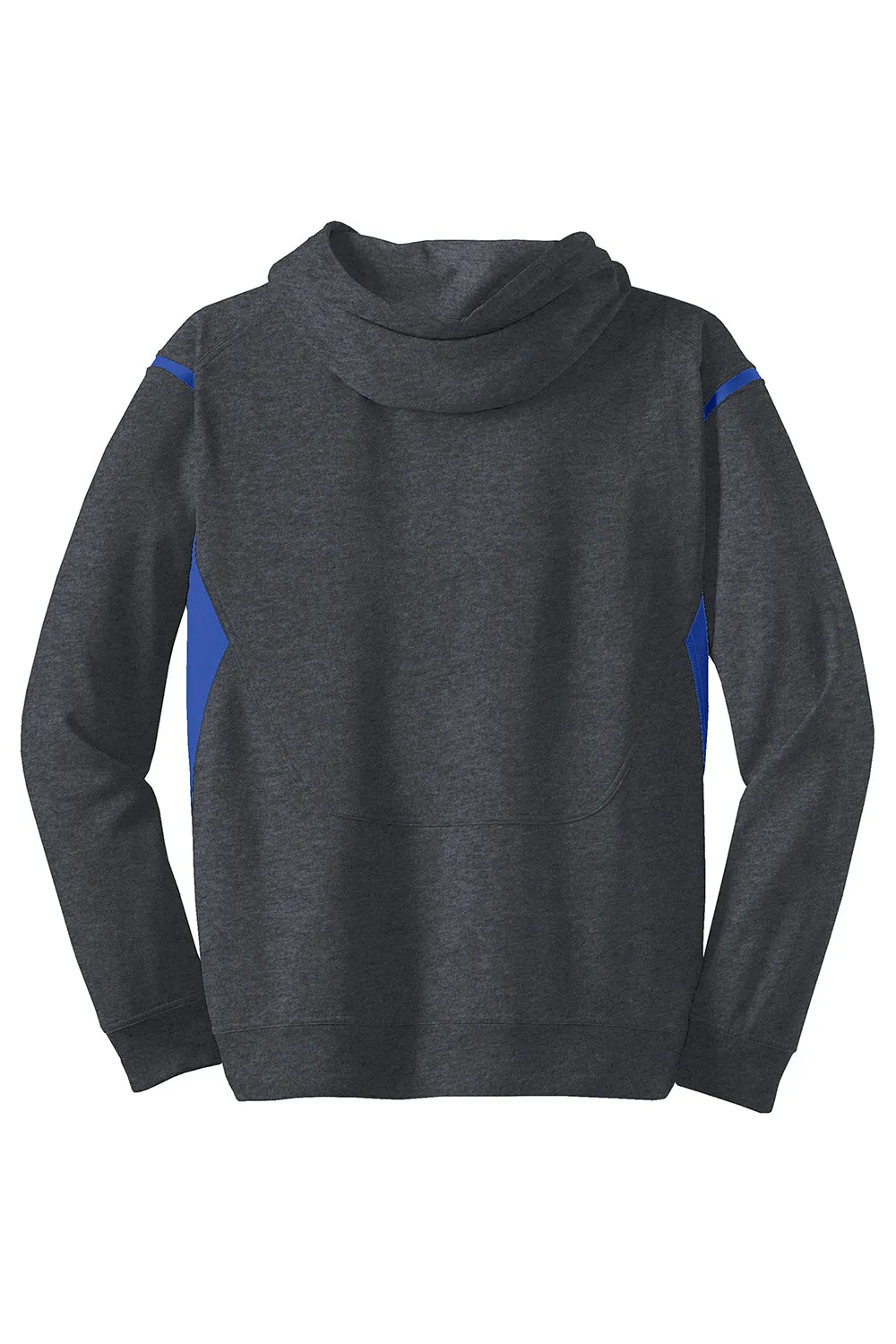 Sport-Tek Mens Tech Moisture Wicking Fleece Hooded Sweatshirt Hoodie w/ Pouch Pocket - Heather Graphite Grey/True Royal Blue
