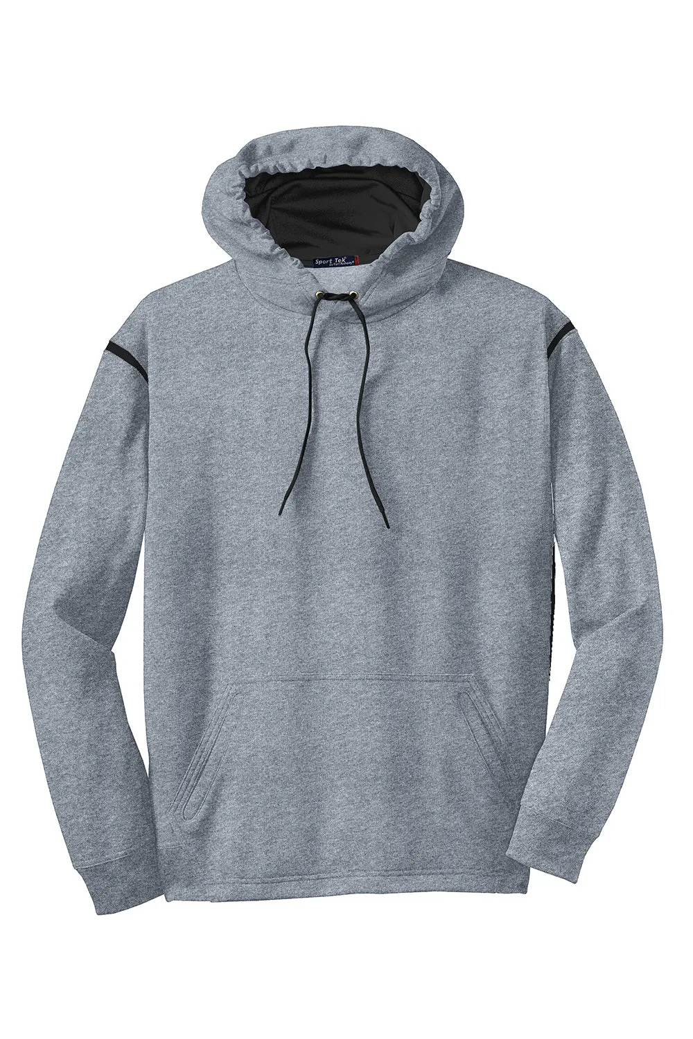 Sport-Tek Mens Tech Moisture Wicking Fleece Hooded Sweatshirt Hoodie w/ Pouch Pocket - Heather Grey/Black Clothing Sport-Tek