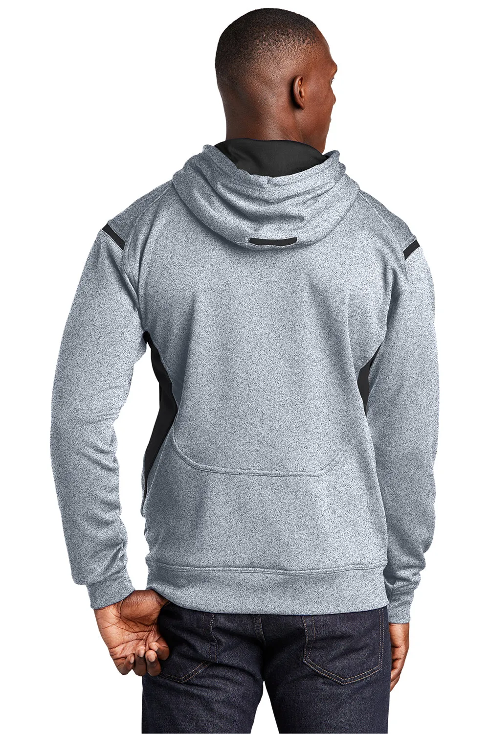 Sport-Tek Mens Tech Moisture Wicking Fleece Hooded Sweatshirt Hoodie w/ Pouch Pocket - Heather Grey/Black Clothing Sport-Tek