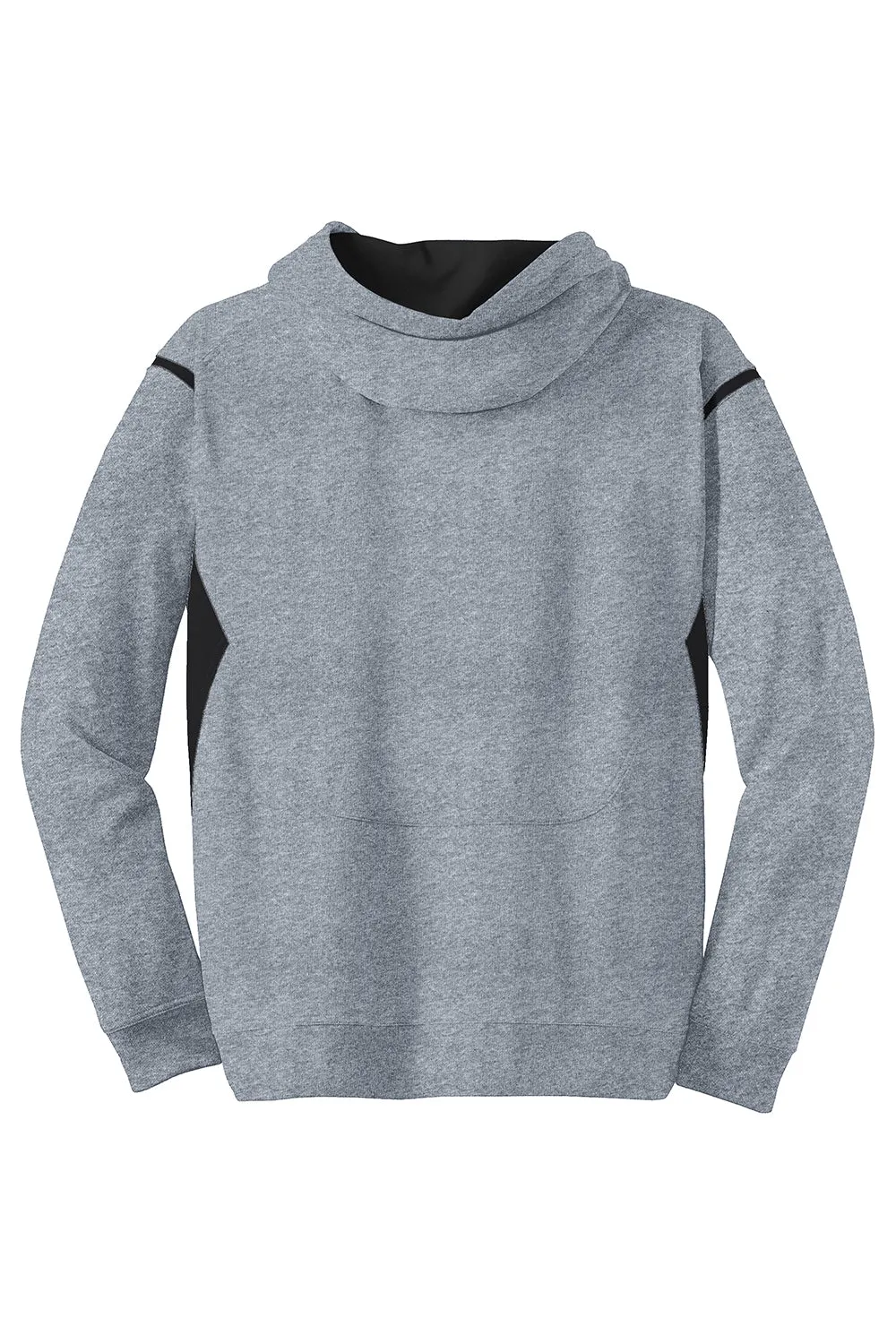 Sport-Tek Mens Tech Moisture Wicking Fleece Hooded Sweatshirt Hoodie w/ Pouch Pocket - Heather Grey/Black Clothing Sport-Tek