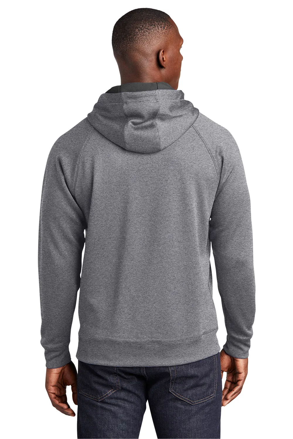 Sport-Tek Mens Tech Moisture Wicking Fleece Hooded Sweatshirt Hoodie w/ Pouch Pocket - Heather Vintage Grey