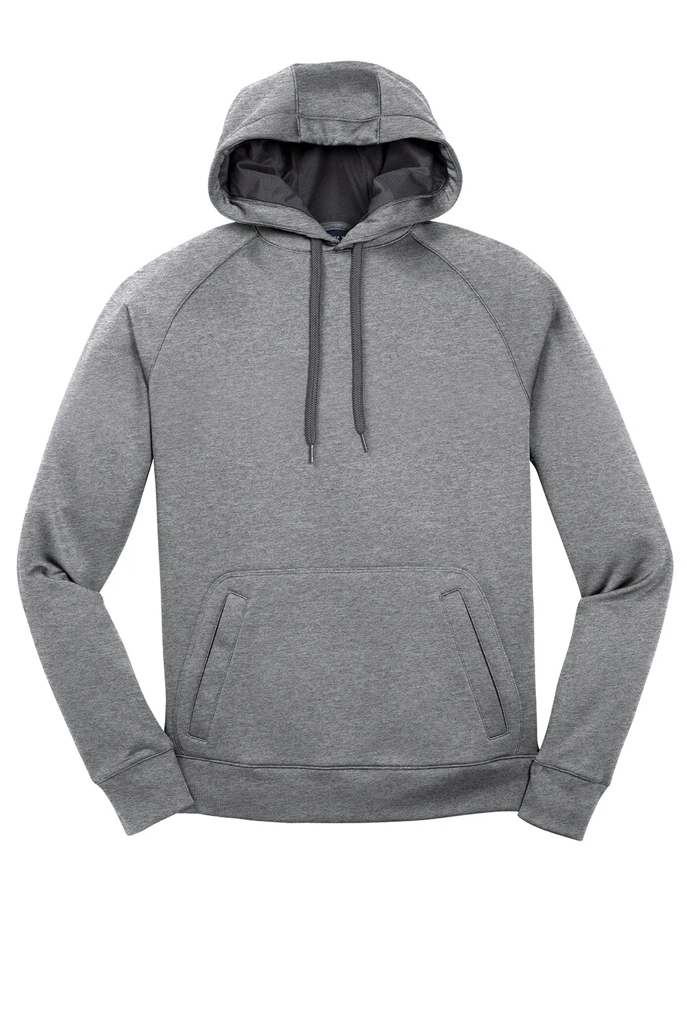 Sport-Tek Mens Tech Moisture Wicking Fleece Hooded Sweatshirt Hoodie w/ Pouch Pocket - Heather Vintage Grey