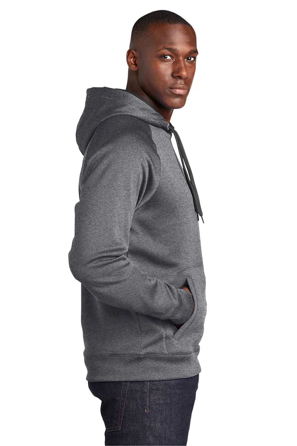 Sport-Tek Mens Tech Moisture Wicking Fleece Hooded Sweatshirt Hoodie w/ Pouch Pocket - Heather Vintage Grey