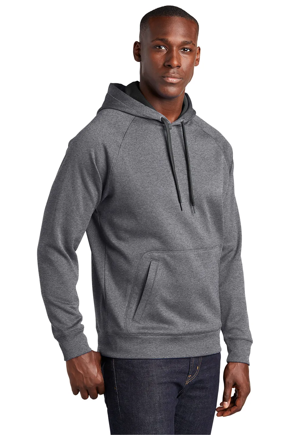 Sport-Tek Mens Tech Moisture Wicking Fleece Hooded Sweatshirt Hoodie w/ Pouch Pocket - Heather Vintage Grey
