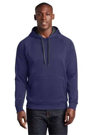 Sport-Tek Mens Tech Moisture Wicking Fleece Hooded Sweatshirt Hoodie w/ Pouch Pocket - True Navy Blue Clothing Sport-Tek