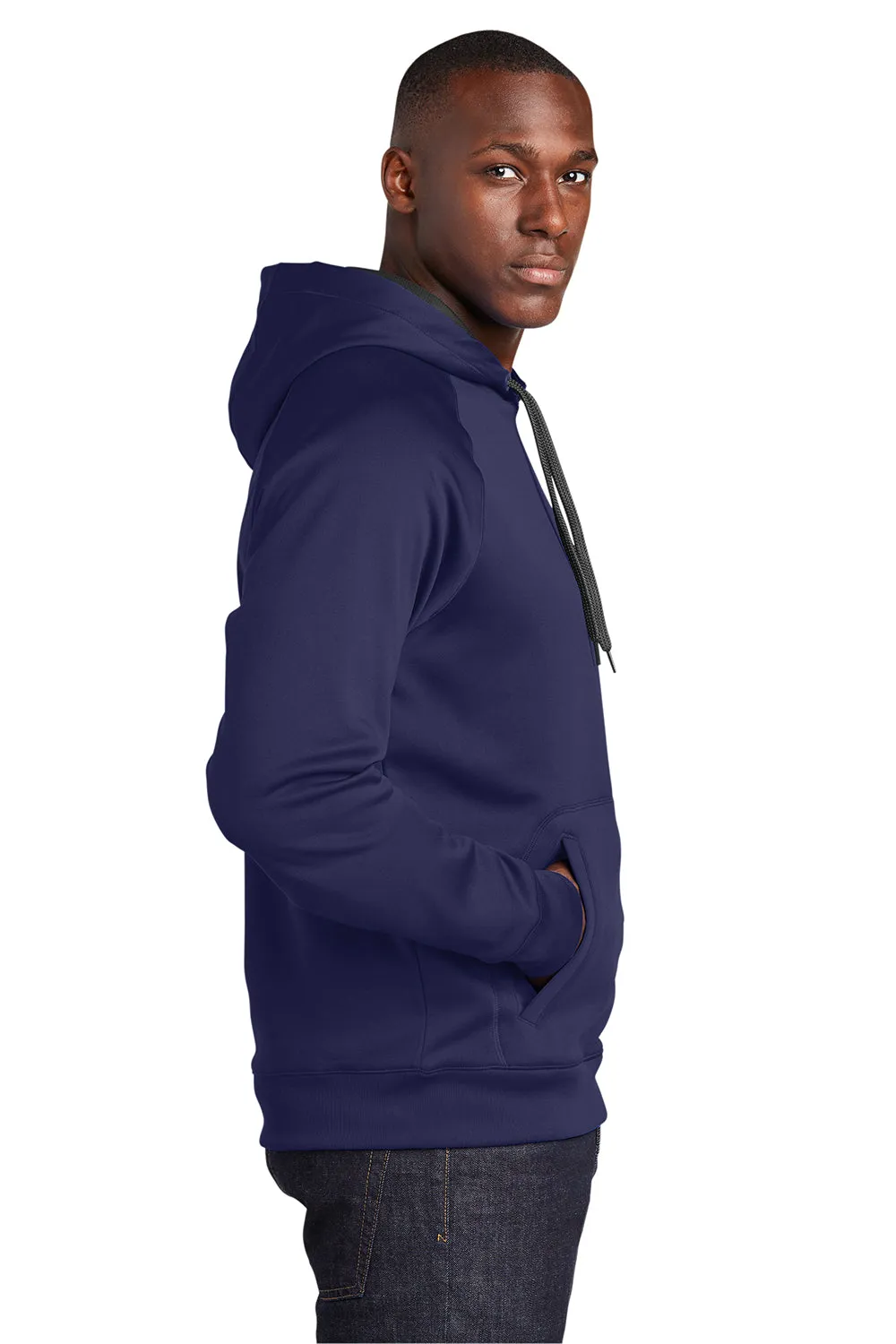 Sport-Tek Mens Tech Moisture Wicking Fleece Hooded Sweatshirt Hoodie w/ Pouch Pocket - True Navy Blue Clothing Sport-Tek