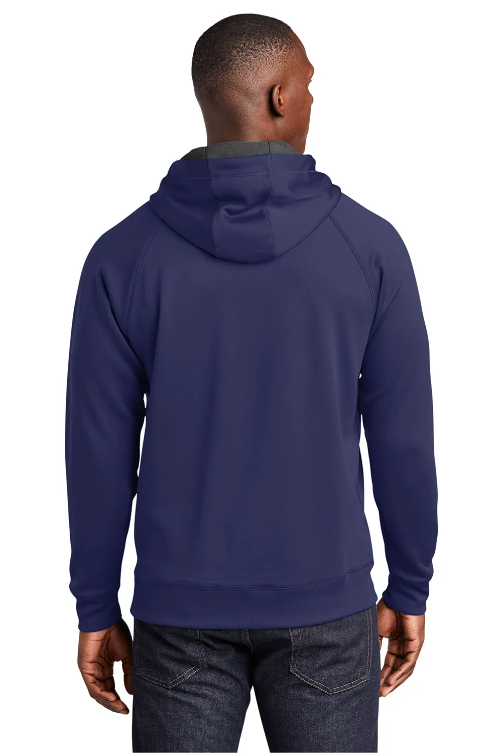 Sport-Tek Mens Tech Moisture Wicking Fleece Hooded Sweatshirt Hoodie w/ Pouch Pocket - True Navy Blue Clothing Sport-Tek