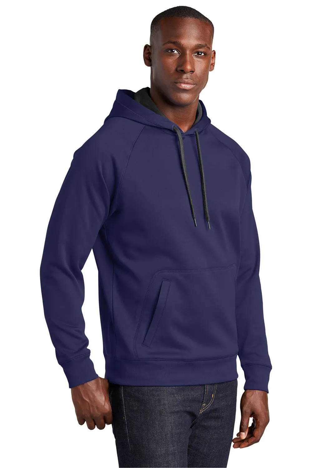 Sport-Tek Mens Tech Moisture Wicking Fleece Hooded Sweatshirt Hoodie w/ Pouch Pocket - True Navy Blue Clothing Sport-Tek