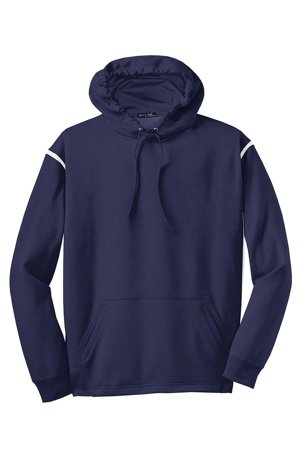 Sport-Tek Mens Tech Moisture Wicking Fleece Hooded Sweatshirt Hoodie w/ Pouch Pocket - True Navy Blue/White Clothing Sport-Tek