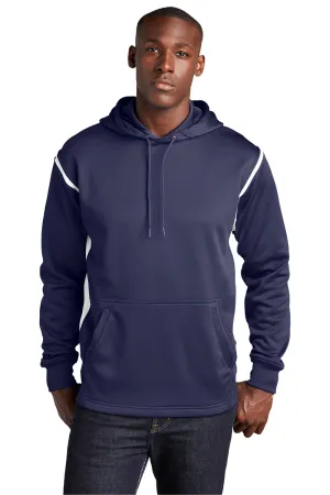 Sport-Tek Mens Tech Moisture Wicking Fleece Hooded Sweatshirt Hoodie w/ Pouch Pocket - True Navy Blue/White Clothing Sport-Tek