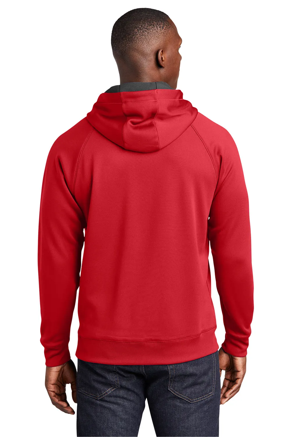 Sport-Tek Mens Tech Moisture Wicking Fleece Hooded Sweatshirt Hoodie w/ Pouch Pocket - True Red