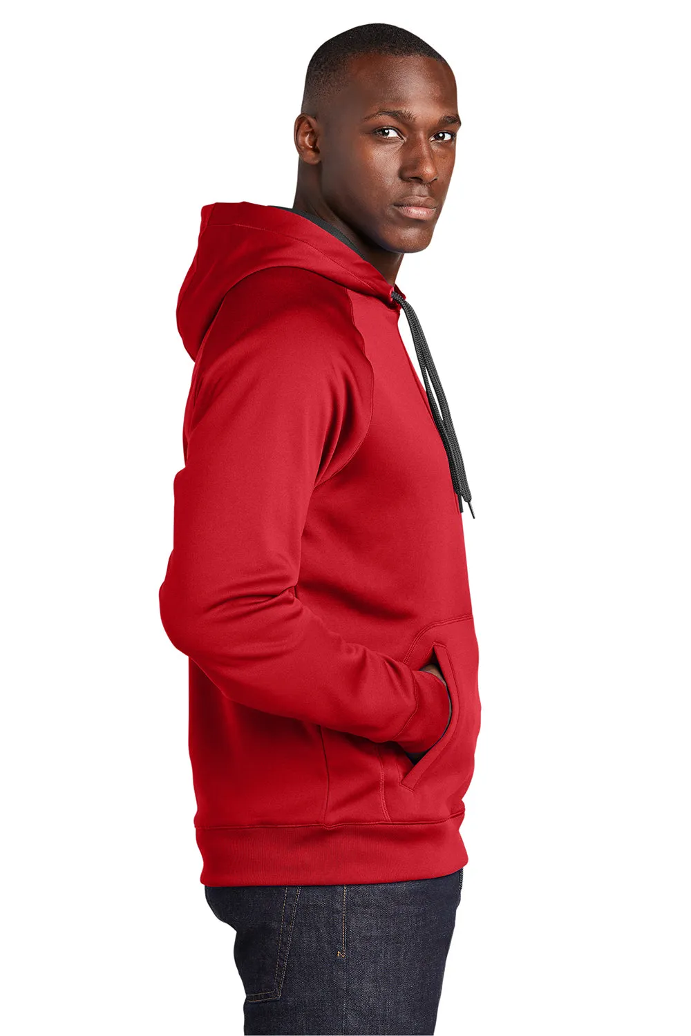 Sport-Tek Mens Tech Moisture Wicking Fleece Hooded Sweatshirt Hoodie w/ Pouch Pocket - True Red