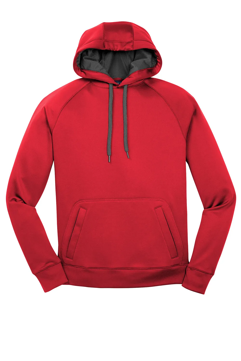 Sport-Tek Mens Tech Moisture Wicking Fleece Hooded Sweatshirt Hoodie w/ Pouch Pocket - True Red