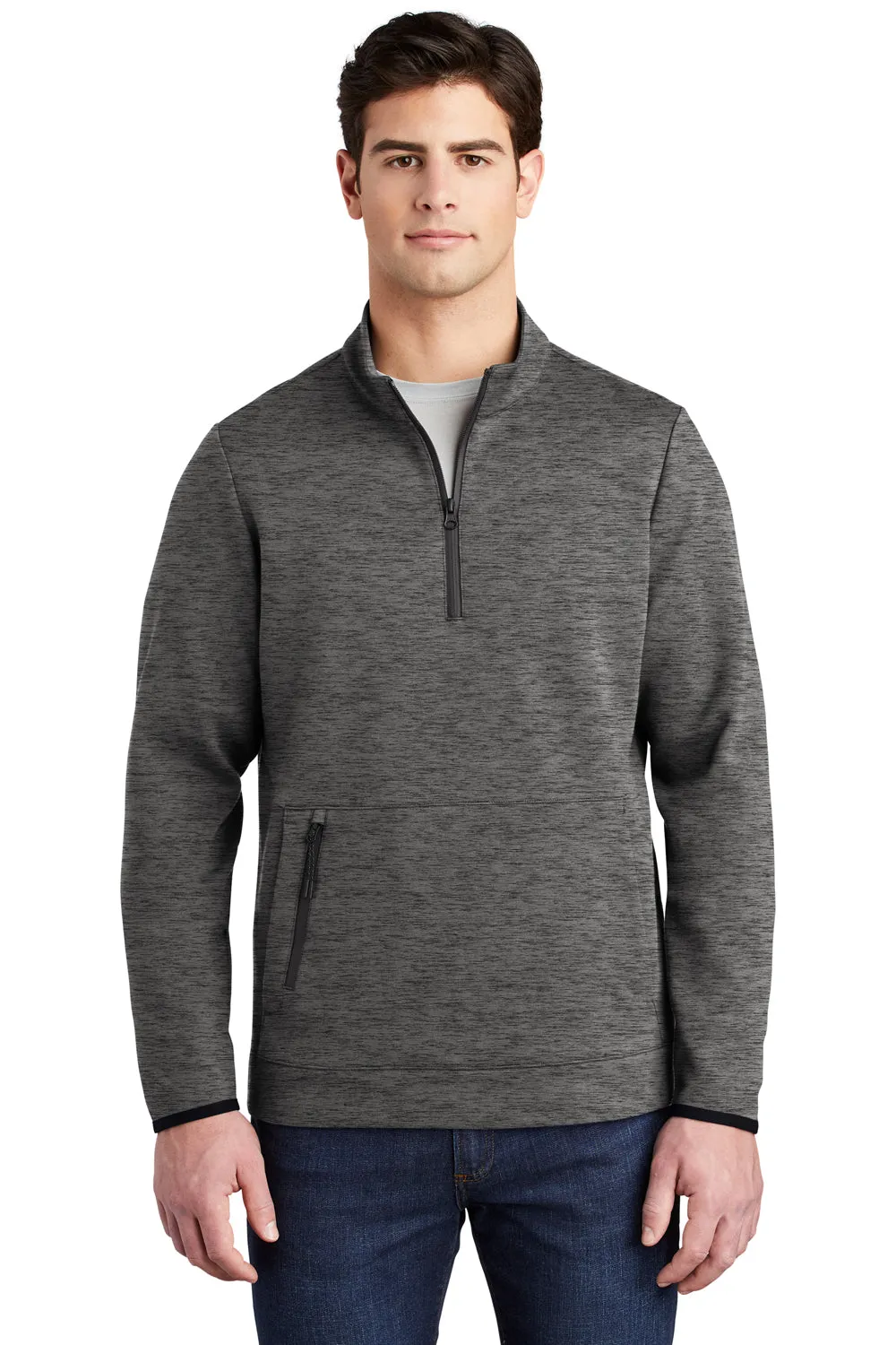 Sport-Tek Mens Triumph Fleece 1/4 Zip Sweatshirt w/ Pouch Pocket - Heather Dark Grey Clothing Sport-Tek