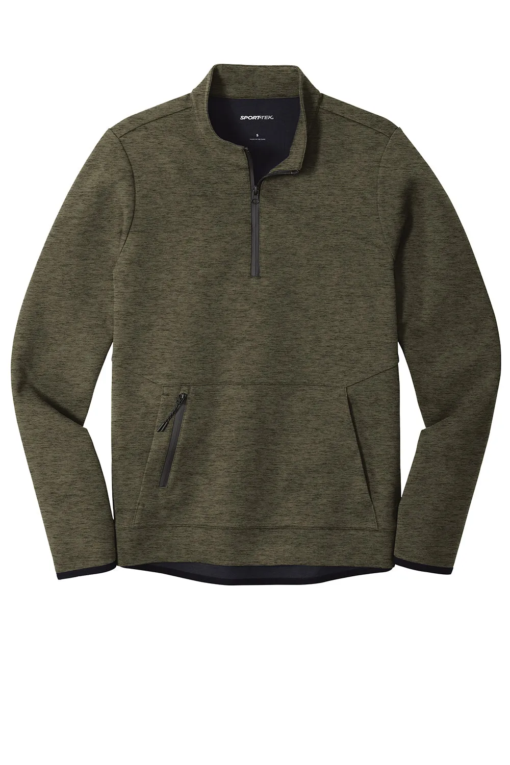 Sport-Tek Mens Triumph Fleece 1/4 Zip Sweatshirt w/ Pouch Pocket - Heather Olive Green Clothing Sport-Tek