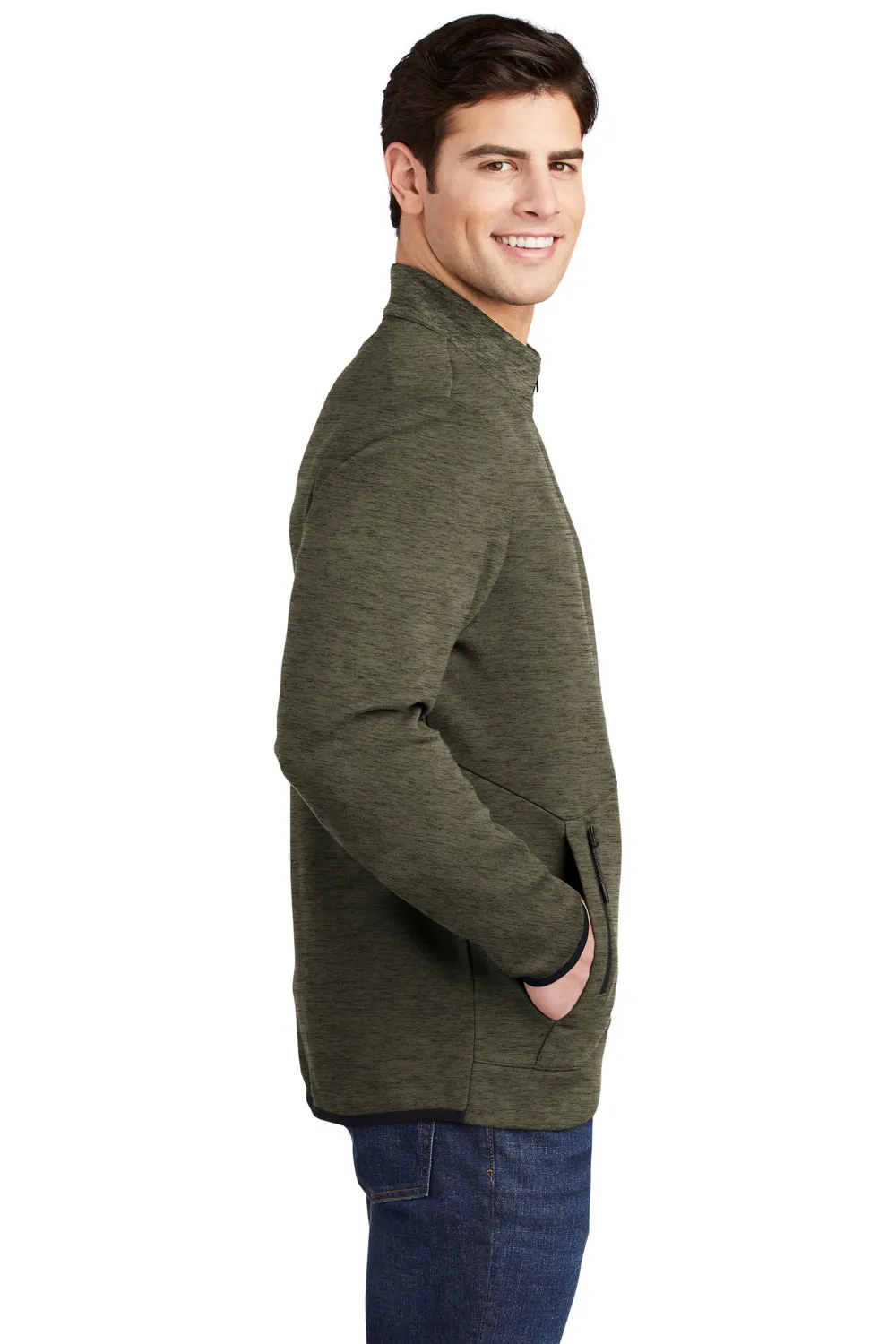 Sport-Tek Mens Triumph Fleece 1/4 Zip Sweatshirt w/ Pouch Pocket - Heather Olive Green Clothing Sport-Tek