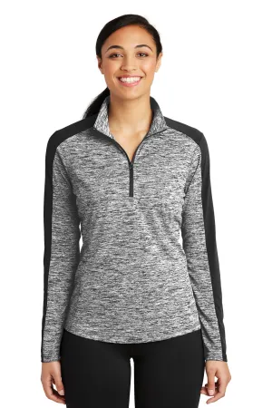Sport-Tek Womens Electric Heather Moisture Wicking 1/4 Zip Sweatshirt - Black Electric/Black