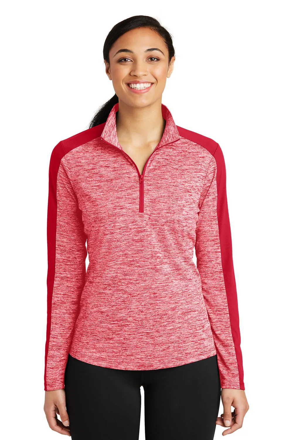 Sport-Tek Womens Electric Heather Moisture Wicking 1/4 Zip Sweatshirt - Deep Red Electric/Deep Red