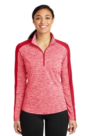 Sport-Tek Womens Electric Heather Moisture Wicking 1/4 Zip Sweatshirt - Deep Red Electric/Deep Red
